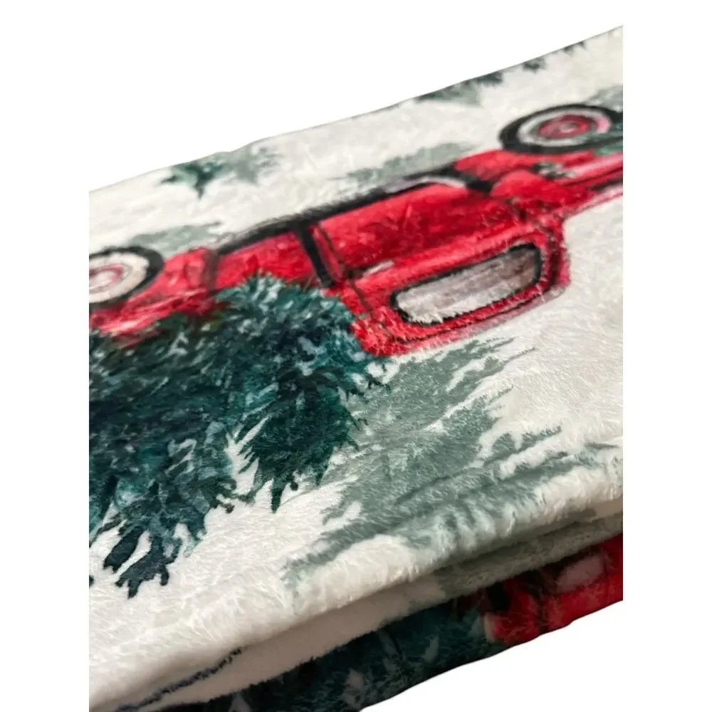 Winter Theme Red Truck Fleece Blanket Accent Throw Quilt Cover Bedding Christmas
